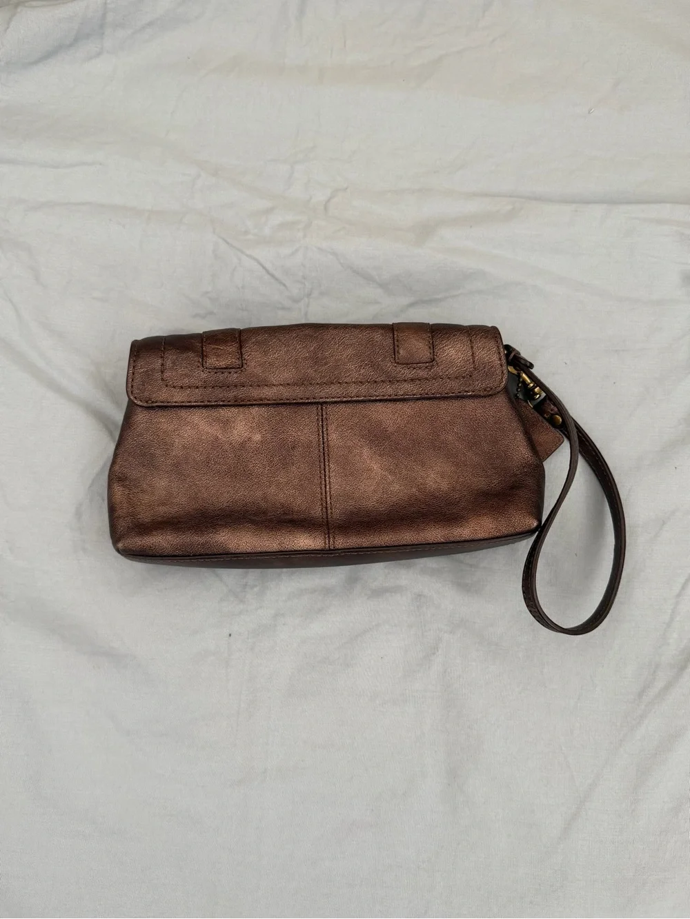 Coach | Legacy Garcia Bronze Metallic Leather 2 Buckle Turn Lock Wristlet - Picture 3 of 4